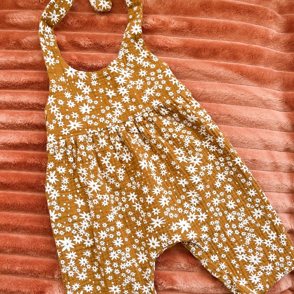 Floral Kids One Piece Bodysuit - Brown and White